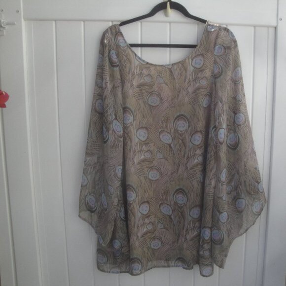 Show Me Your Mumu Blouse Med Peacock Feather Oversized with Bell Sleeves - Picture 2 of 4